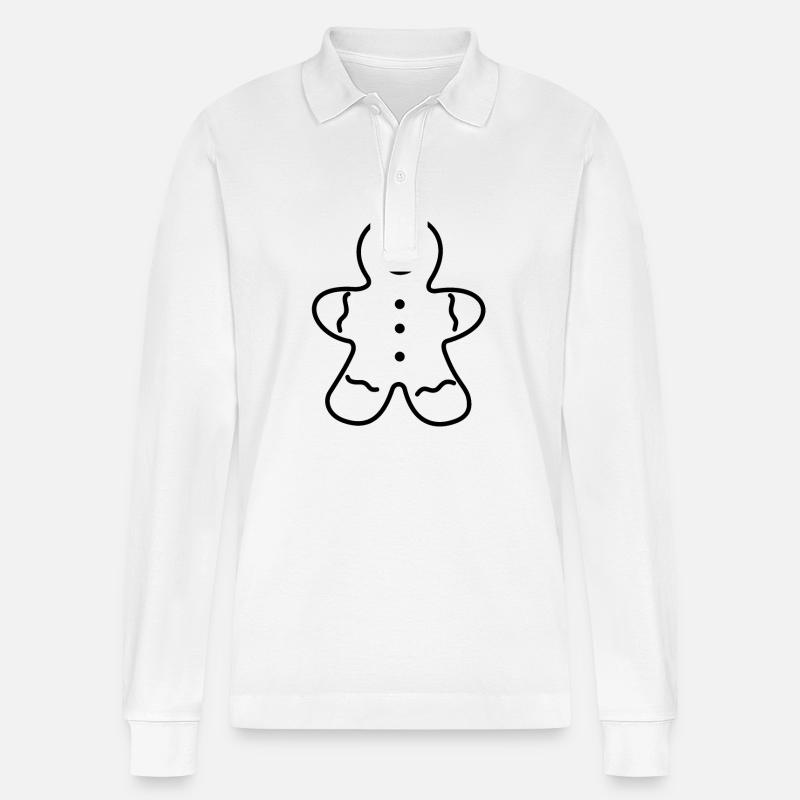 Gingerbread Man, Gingerbread Snacking - Stanley/Stella Organic Unisex Long-Sleeved Polo Shirt Prepster - white