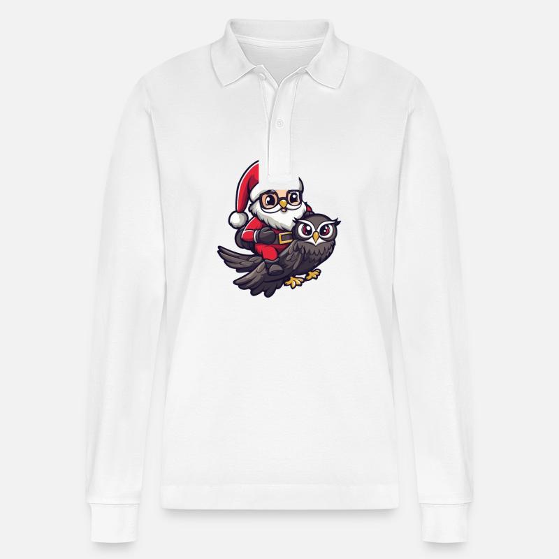 Eule Weihnachtsmann Cartoon - Stanley/Stella Unisex Bio-Langarm-Poloshirt Prepster - Weiß