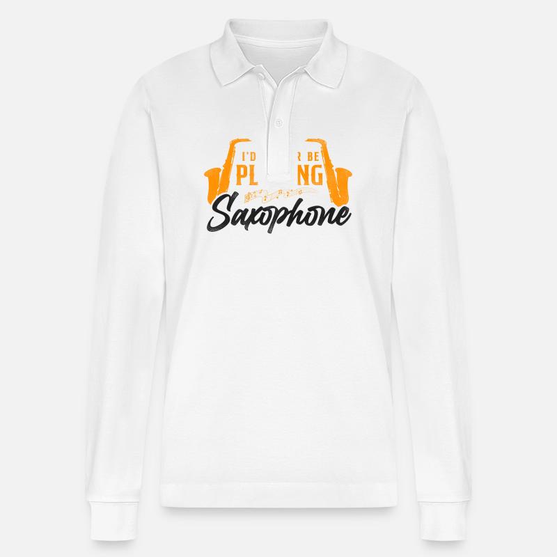 Saxophone I'd Rather Be Playing - Stanley/Stella Unisex Bio-Langarm-Poloshirt Prepster - Weiß