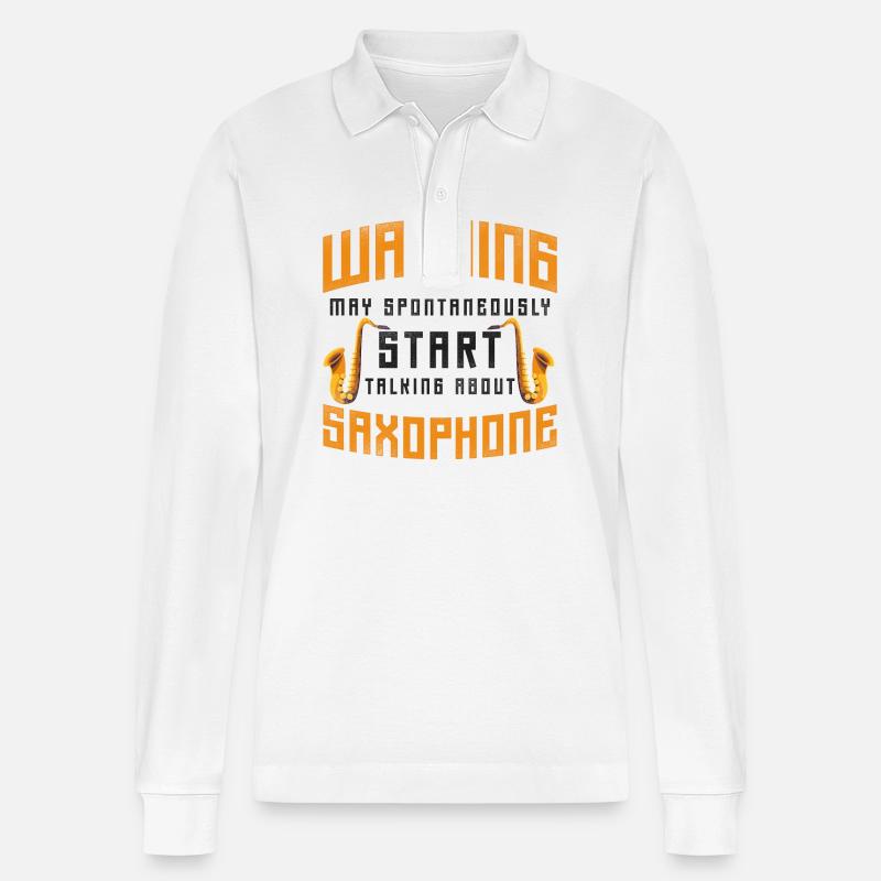 Saxophone Warning May - Stanley/Stella Unisex Bio-Langarm-Poloshirt Prepster - Weiß