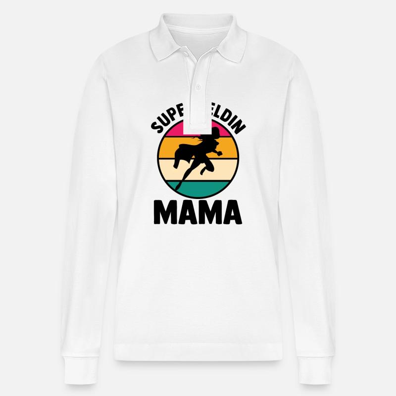 Mutter Superheldin Mama - Stanley/Stella Unisex Bio-Langarm-Poloshirt Prepster - Weiß