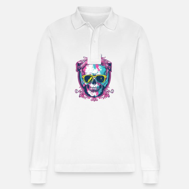 Punker Skull Party Wappen - Stanley/Stella Unisex Bio-Langarm-Poloshirt Prepster - Weiß