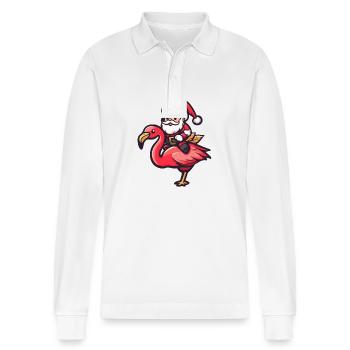 Flamant rose Père Noël dessin animé - Polo à manches longues bio PREPSTER Stanley/Stella Unisexe - blanc - Devant - Anna (173cm) & Nico (186cm)