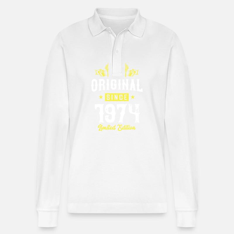 1974 limited edition - Stanley/Stella Unisex Bio-Langarm-Poloshirt Prepster - Weiß