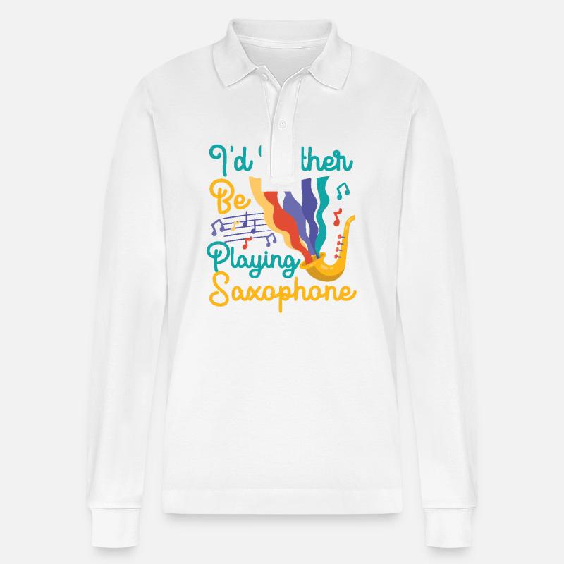 Saxophone I'd Rather Be Playing - Stanley/Stella Unisex Bio-Langarm-Poloshirt Prepster - Weiß