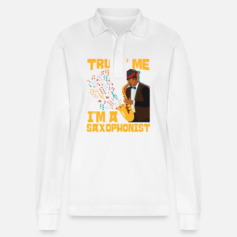 Saxophone Trust Me I'm A - Stanley/Stella Unisex Bio-Langarm-Poloshirt Prepster - Weiß