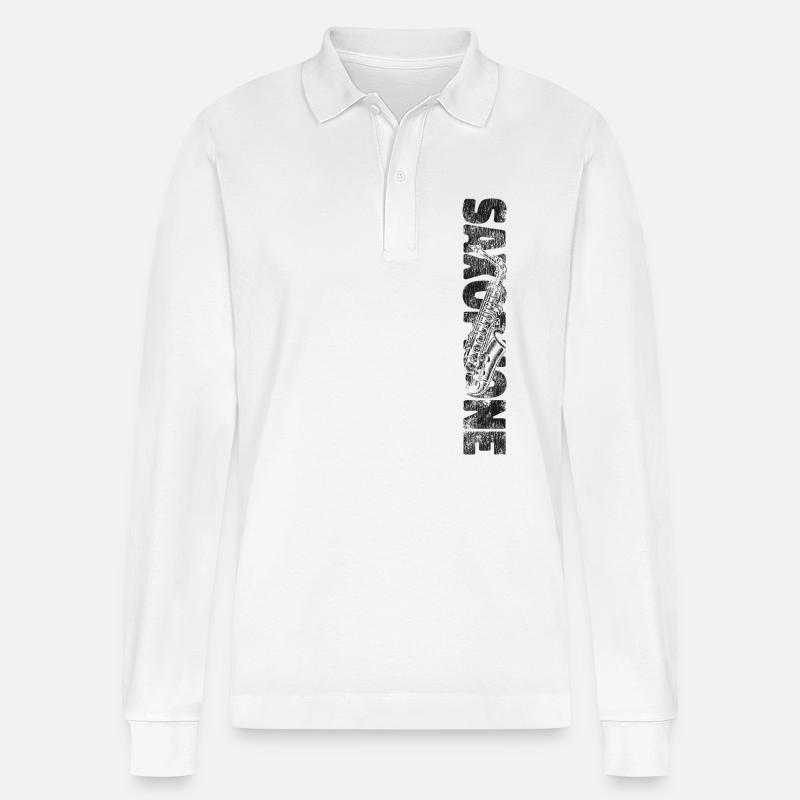 Saxophone Saxophone - Stanley/Stella Unisex Bio-Langarm-Poloshirt Prepster - Weiß