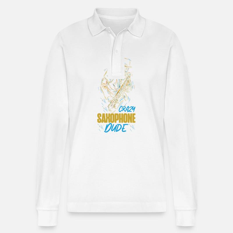 Saxophone Crazy Saxophone Dude - Stanley/Stella Unisex Bio-Langarm-Poloshirt Prepster - Weiß