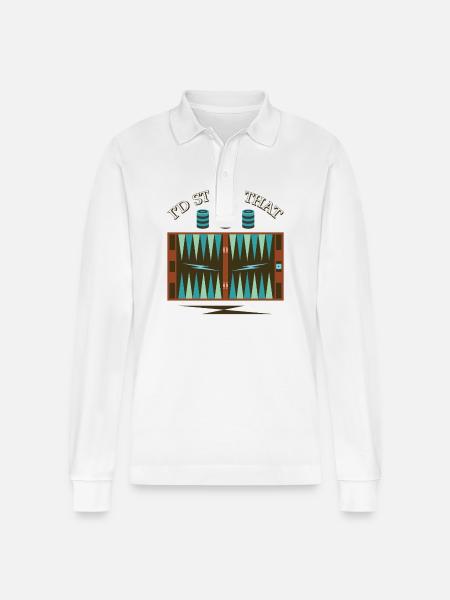 Backgammon Spiel - Stanley/Stella Unisex Bio-Langarm-Poloshirt Prepster - Weiß