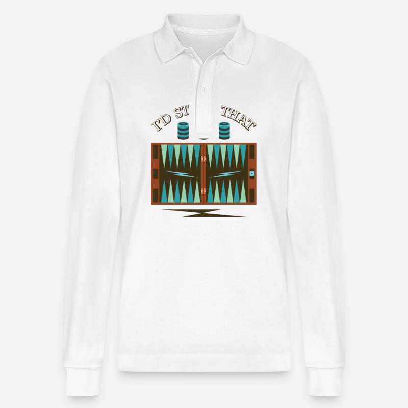 Backgammon Spiel - Stanley/Stella Unisex Bio-Langarm-Poloshirt Prepster - Weiß