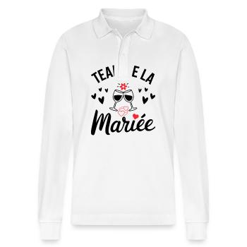 Wife Bride Team for a Bachelorette Party Team Bride - Stanley/Stella Organic Unisex Long-Sleeved Polo Shirt Prepster - white - Front - Anna (173cm) & Nico (186cm)
