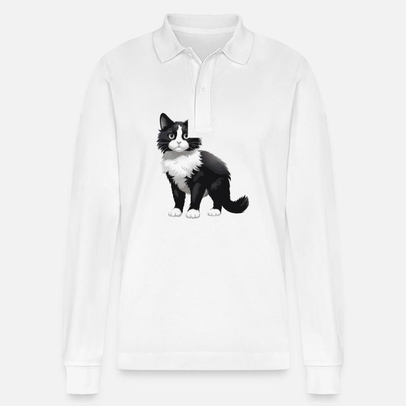 Katze Niedlich - Stanley/Stella Unisex Bio-Langarm-Poloshirt Prepster - Weiß