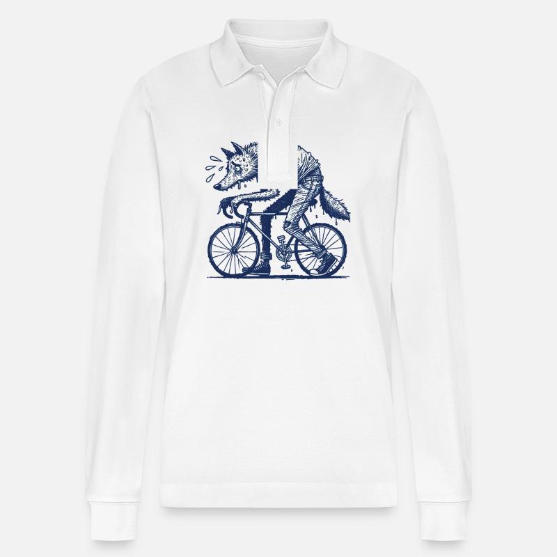 Bicycle Wolf Design Créatif Cyclisme - Polo à manches longues bio PREPSTER Stanley/Stella Unisexe - blanc