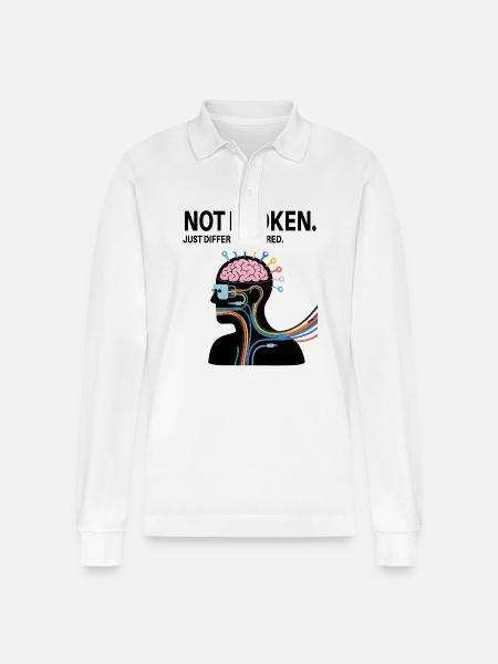 Not broken – just wired differently - Stanley/Stella Organic Unisex Long-Sleeved Polo Shirt Prepster - white