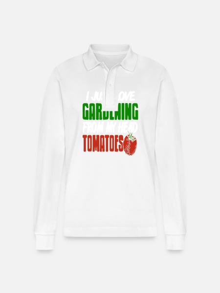 I Love Gardening From My Head Tomatoes Pun Lover - Stanley/Stella Organic Unisex Long-Sleeved Polo Shirt Prepster - white
