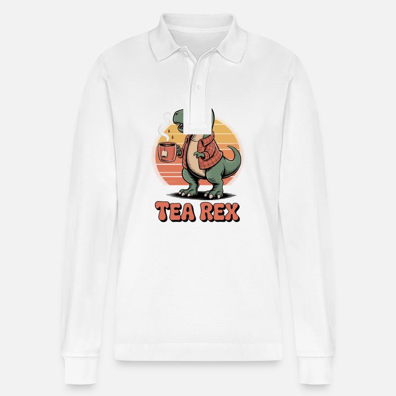 Tee-Rex-Dinosaurier - Stanley/Stella Unisex Bio-Langarm-Poloshirt Prepster - Weiß