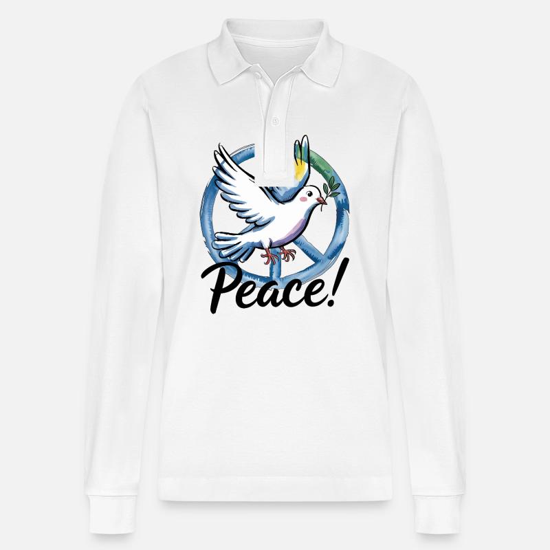 Peacemöwe – Die norddeutsche Friedenstaube - Stanley/Stella Unisex Bio-Langarm-Poloshirt Prepster - Weiß