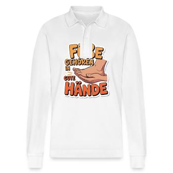 Füße gehören in gute Hände – Podologie Spruch - Stanley/Stella Unisex Bio-Langarm-Poloshirt Prepster - Weiß - Vorne - Anna (173cm) & Nico (186cm)