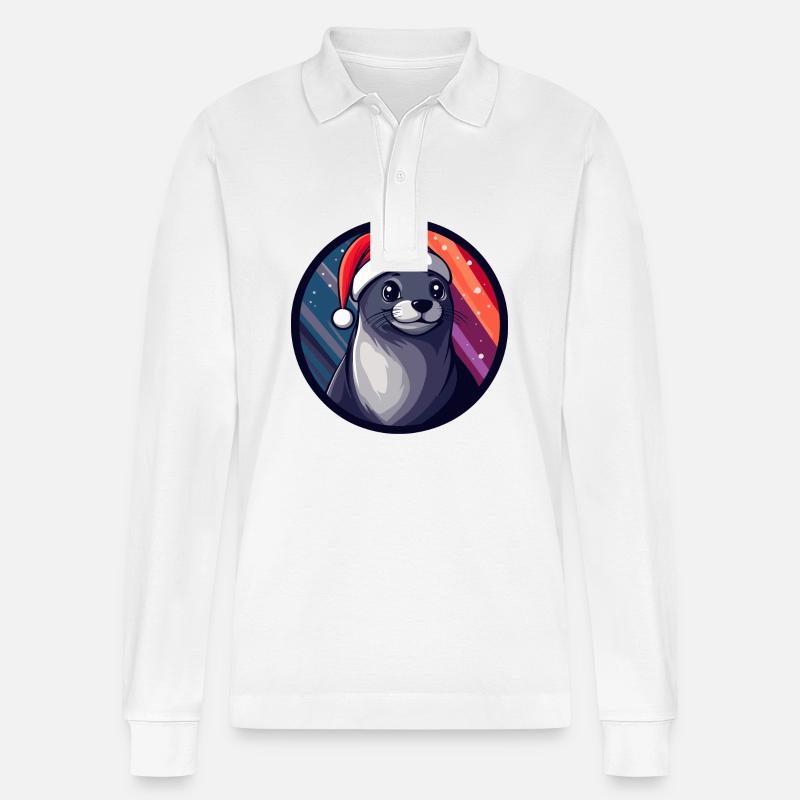 Robbe Tier Weihnachten Tier - Stanley/Stella Unisex Bio-Langarm-Poloshirt Prepster - Weiß