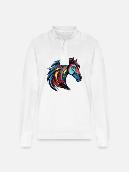 Pferd Portrait - Stanley/Stella Unisex Bio-Langarm-Poloshirt Prepster - Weiß