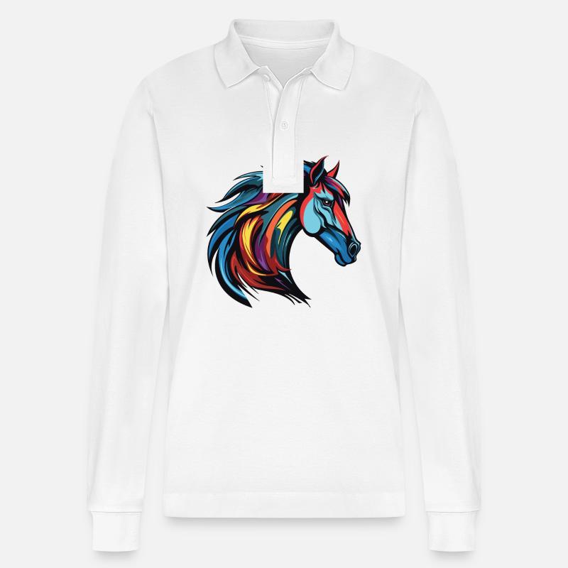 Pferd Portrait - Stanley/Stella Unisex Bio-Langarm-Poloshirt Prepster - Weiß