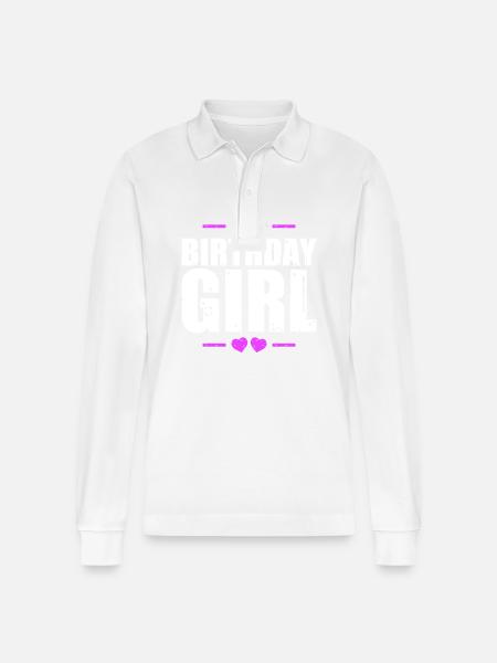 Birthday Girl Saying - Stanley/Stella Organic Unisex Long-Sleeved Polo Shirt Prepster - white