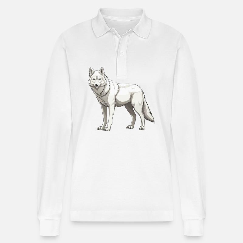 Wolf Tier - Stanley/Stella Unisex Bio-Langarm-Poloshirt Prepster - Weiß