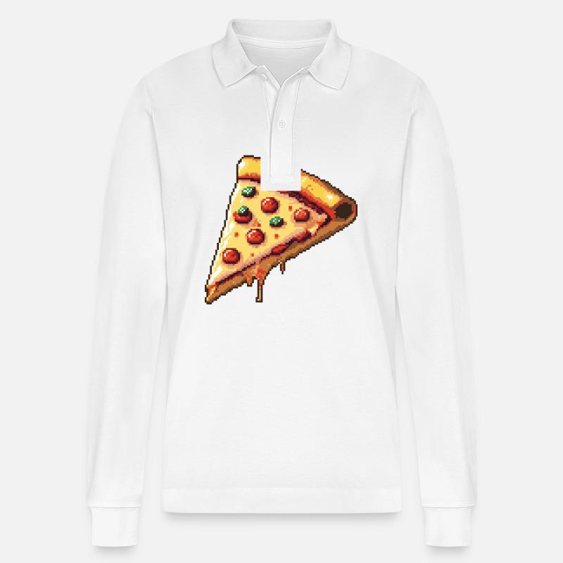 Pizza Pixel Symbol - Stanley/Stella Unisex Bio-Langarm-Poloshirt Prepster - Weiß