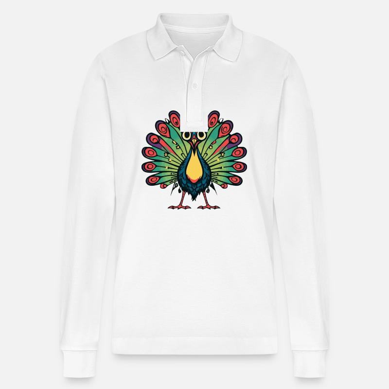 Pfau Vogel Halloween Comic Lustig - Stanley/Stella Unisex Bio-Langarm-Poloshirt Prepster - Weiß
