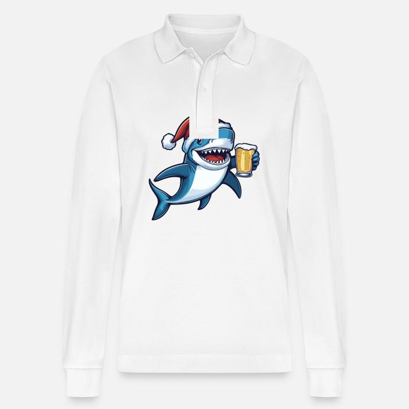 Requin Bière de Noël Drôle - Polo à manches longues bio PREPSTER Stanley/Stella Unisexe - blanc