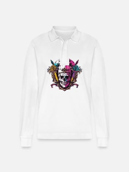Koch Skull Skeleton Chef Crest - Stanley/Stella Organic Unisex Long-Sleeved Polo Shirt Prepster - white