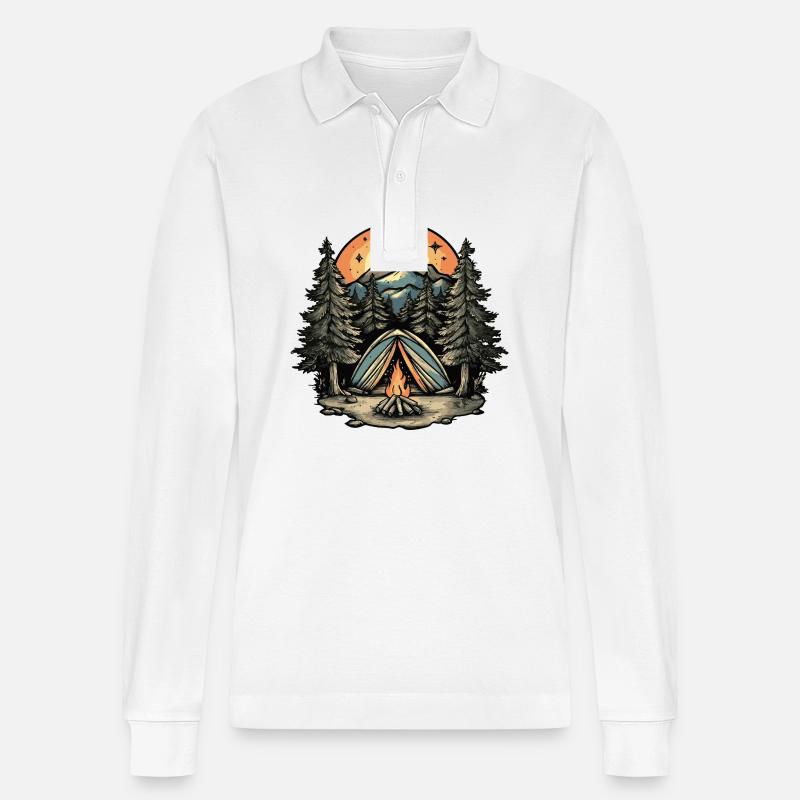 Camping Zelt - Stanley/Stella Unisex Bio-Langarm-Poloshirt Prepster - Weiß