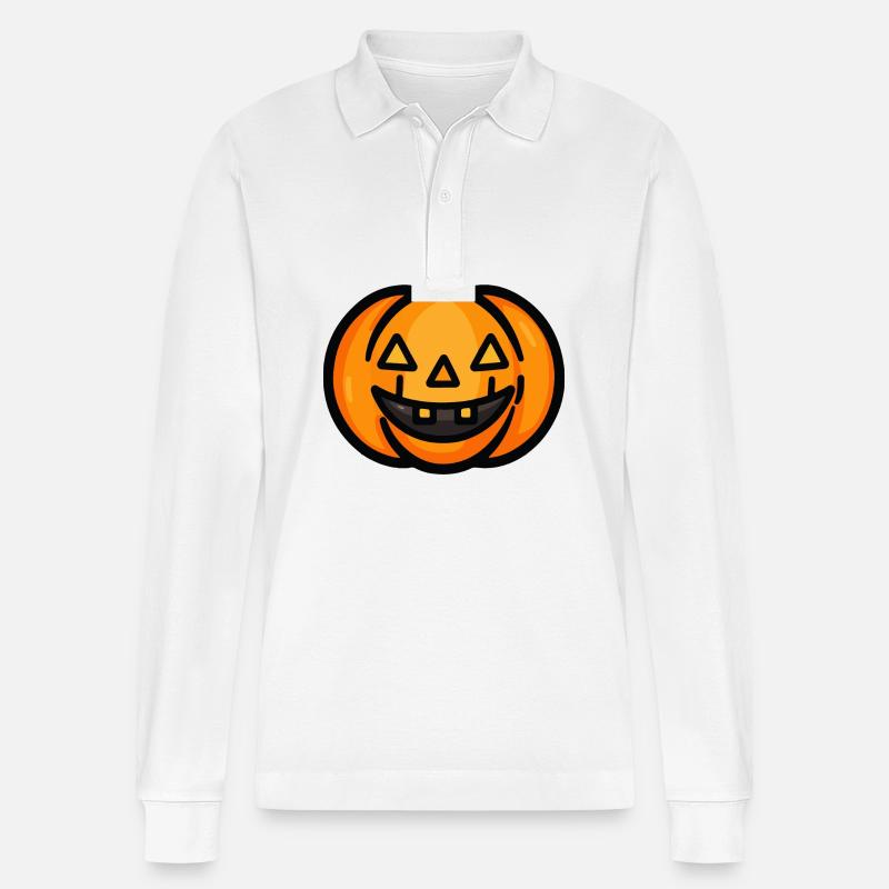 Kürbis Halloween - Stanley/Stella Unisex Bio-Langarm-Poloshirt Prepster - Weiß