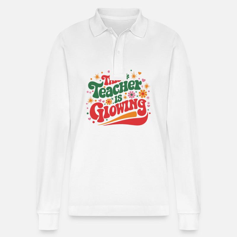 This Teacher Is Glowing - Stanley/Stella Unisex Bio-Langarm-Poloshirt Prepster - Weiß