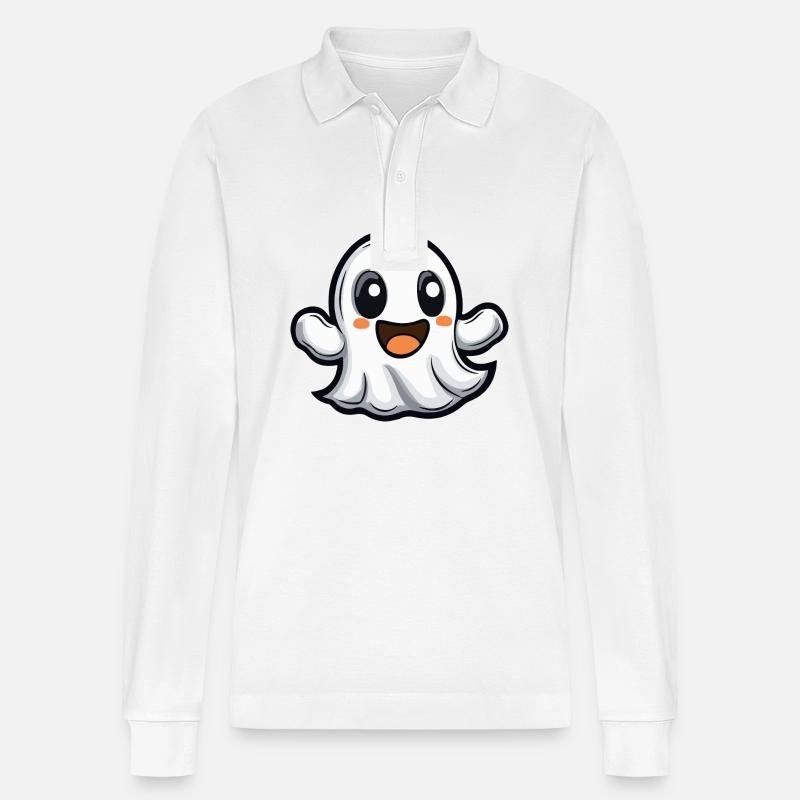 Geist Halloween Niedlich Comic - Stanley/Stella Unisex Bio-Langarm-Poloshirt Prepster - Weiß