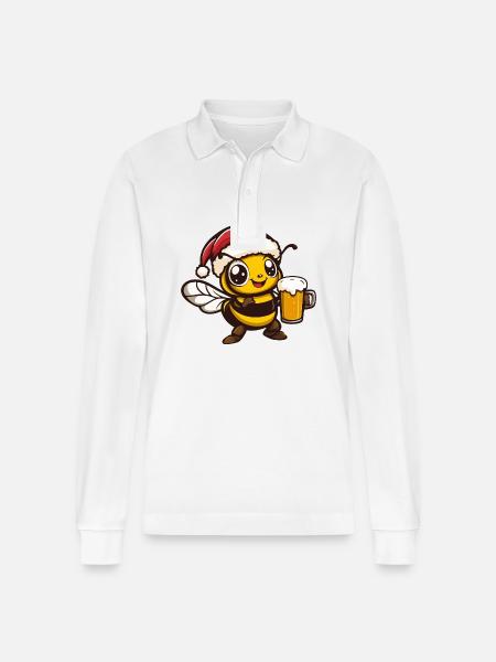 Bee Christmas Beer Funny - Stanley/Stella Organic Unisex Long-Sleeved Polo Shirt Prepster - white