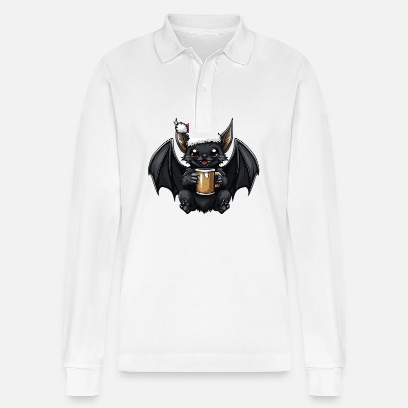 Fledermaus Weihnachten Bier - Stanley/Stella Unisex Bio-Langarm-Poloshirt Prepster - Weiß