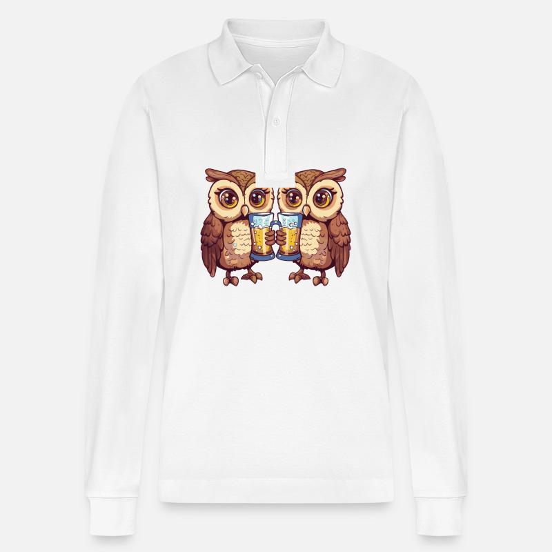 Eule Comic Bier Lustig Saufen - Stanley/Stella Unisex Bio-Langarm-Poloshirt Prepster - Weiß