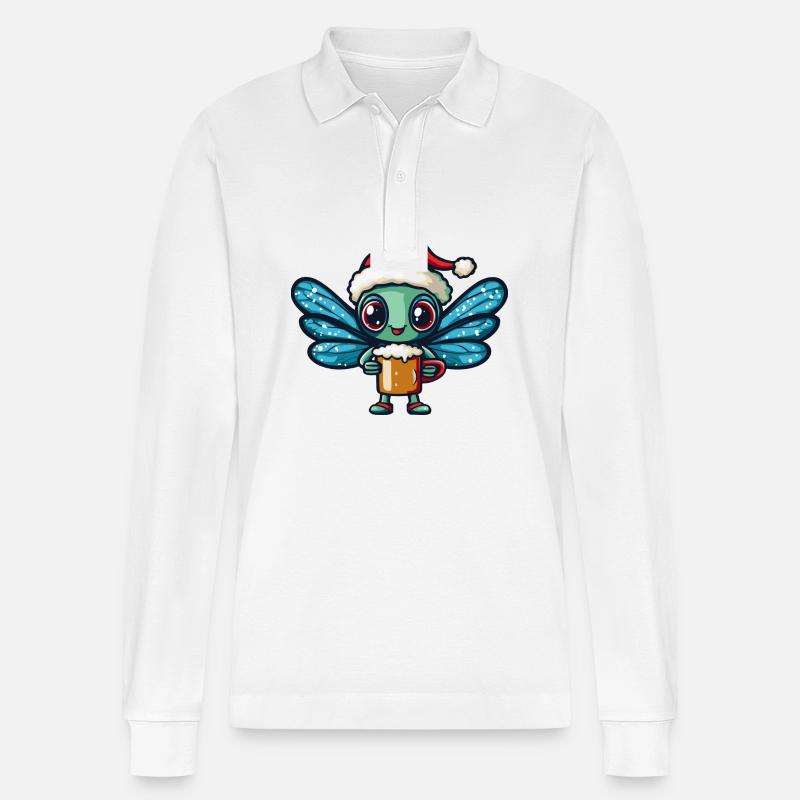 Libelle Weihnachten Bier - Stanley/Stella Unisex Bio-Langarm-Poloshirt Prepster - Weiß