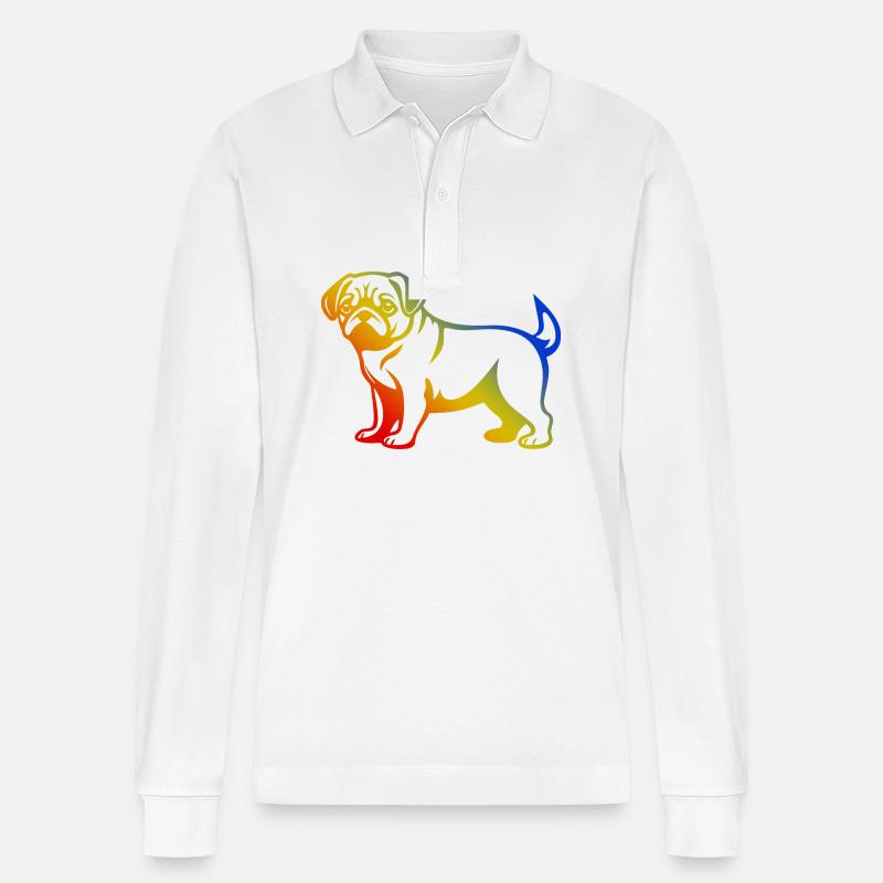 Pug Hund - Stanley/Stella Unisex Bio-Langarm-Poloshirt Prepster - Weiß