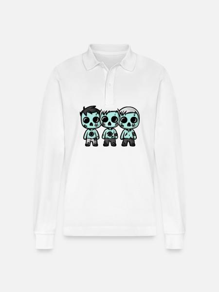 Zombies Halloween Cute Comic - Stanley/Stella Organic Unisex Long-Sleeved Polo Shirt Prepster - white