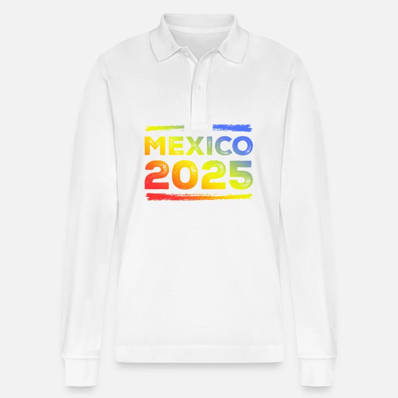Mexiko 2025 Bunt - Stanley/Stella Unisex Bio-Langarm-Poloshirt Prepster - Weiß