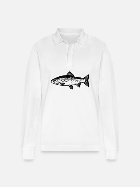 Kohdekala Taimen - Kala - Kalastajalahja - Stanley/Stella Prepster unisex pitkähihainen luomupikeepaita - valkoinen
