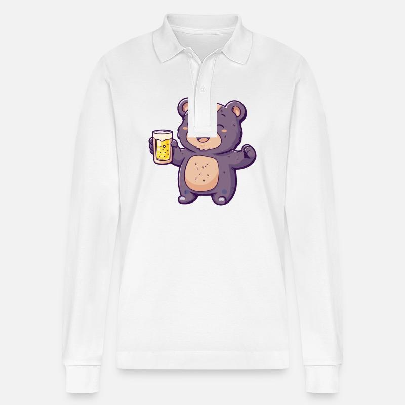 Bär Bier Comic Party - Stanley/Stella Unisex Bio-Langarm-Poloshirt Prepster - Weiß