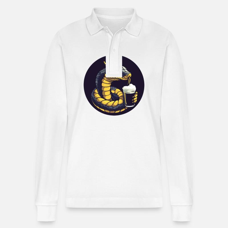 Schlange Kobra Bier Comic - Stanley/Stella Unisex Bio-Langarm-Poloshirt Prepster - Weiß