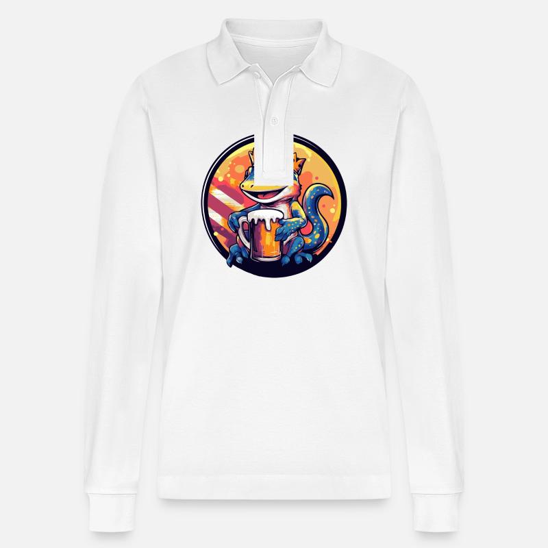 Lizard Beer Comic - Stanley/Stella Organic Unisex Long-Sleeved Polo Shirt Prepster - white