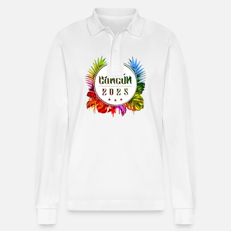 Cancun 2025 Bunt - Stanley/Stella Unisex Bio-Langarm-Poloshirt Prepster - Weiß