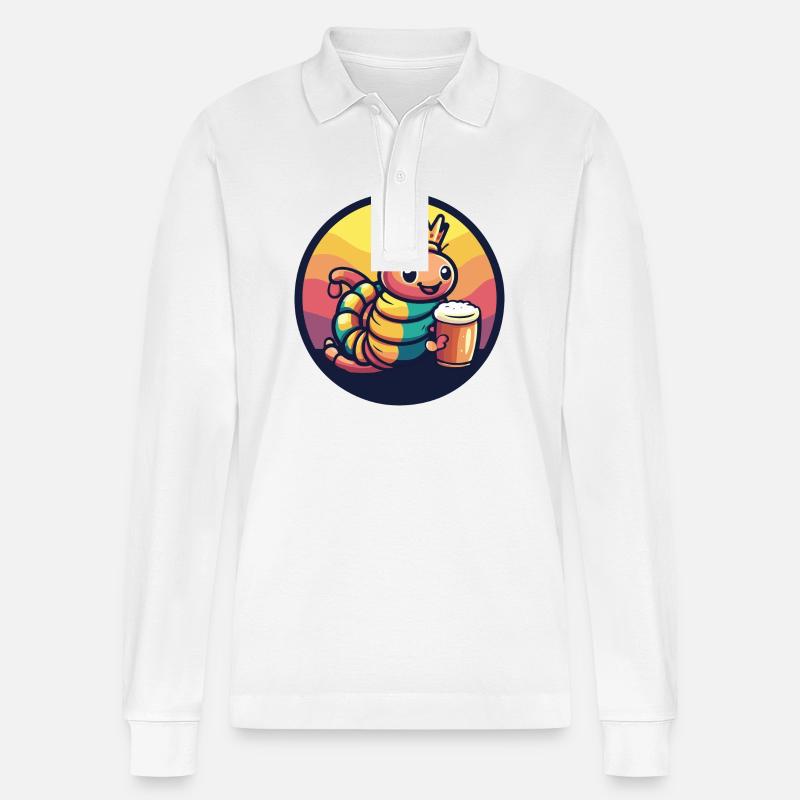 Wurm Bier Comic - Stanley/Stella Unisex Bio-Langarm-Poloshirt Prepster - Weiß