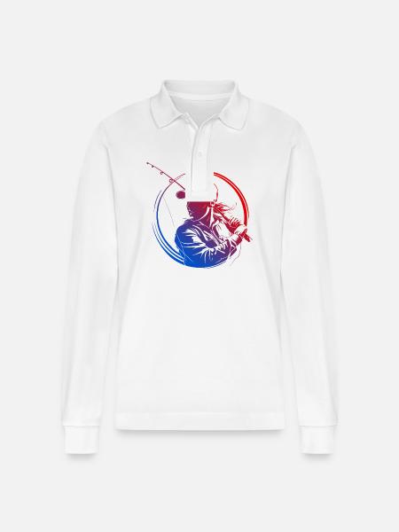 Fishing Silhouette Bunt - Stanley/Stella Unisex Bio-Langarm-Poloshirt Prepster - Weiß