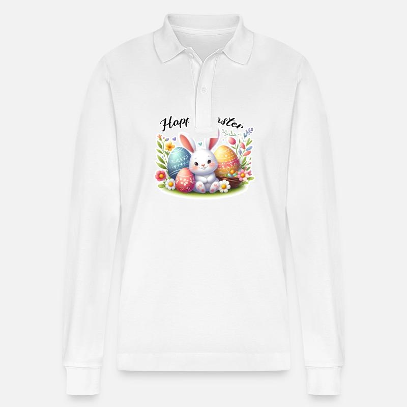 Joyeux lapin de Pâques - Polo à manches longues bio PREPSTER Stanley/Stella Unisexe - blanc